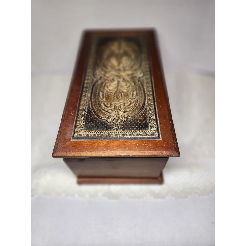 Vtg Wooden Musical Jewelry Box Organizer Storage with 2 Drawers 